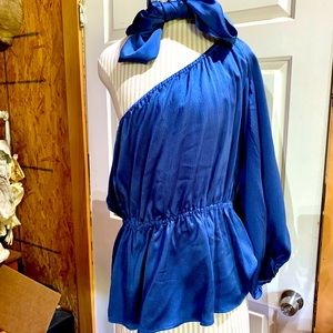 Beautiful Escada blue blouse with removable neck scarf